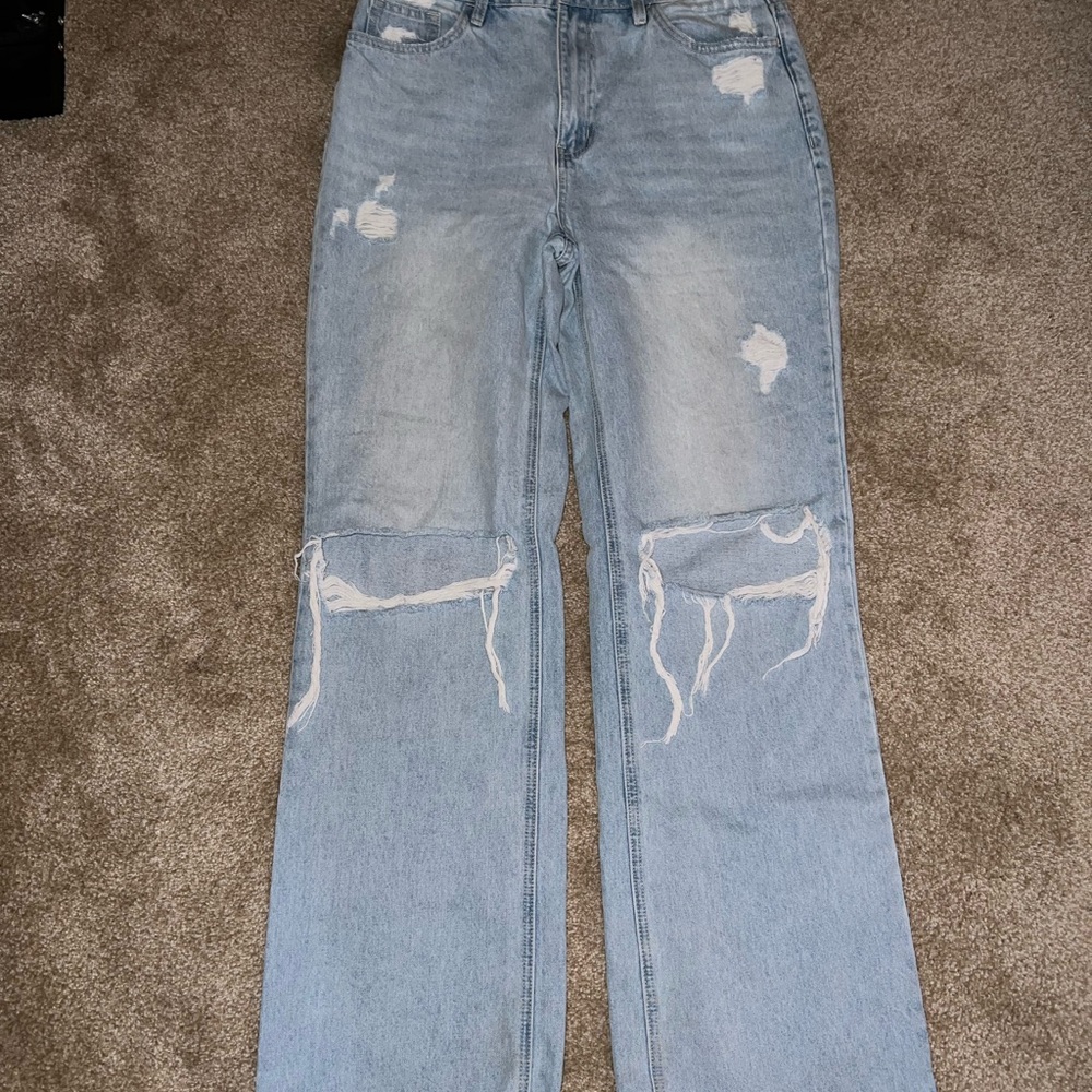 Altar'd State Light Blue Distressed Straight Leg Jeans